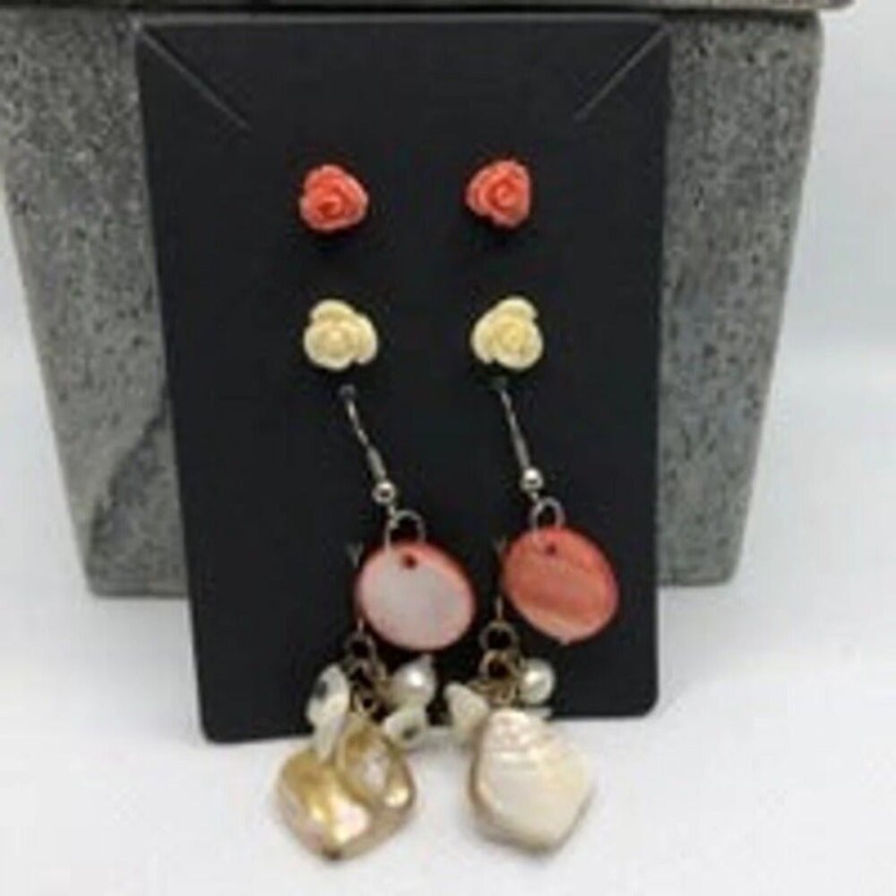 Four Pairs Fashion Earrings Coral & Cream